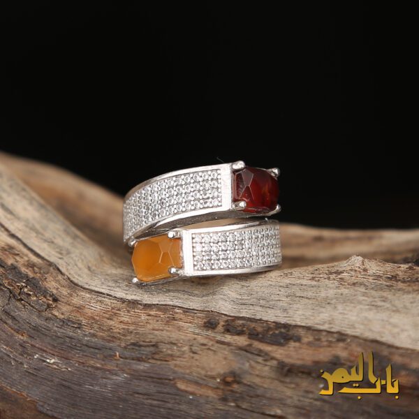 انگشتر زنانه عقیق سرخ و پرتقالی یمنی